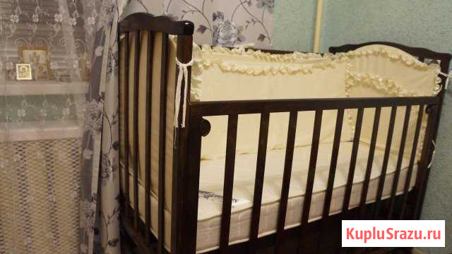 Кроватка детская маятник+эко матрас, бортики Новомичуринск - изображение 1