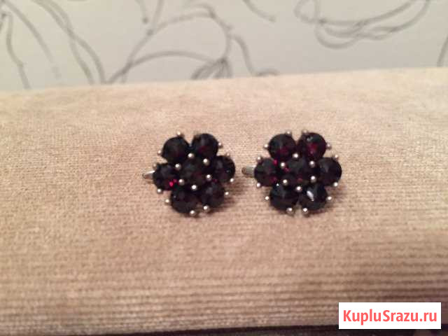 Серебряные серьги с чешскими гранатами Москва - изображение 1