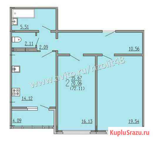 2-к квартира, 72 кв.м., 9/16 эт. Липецк