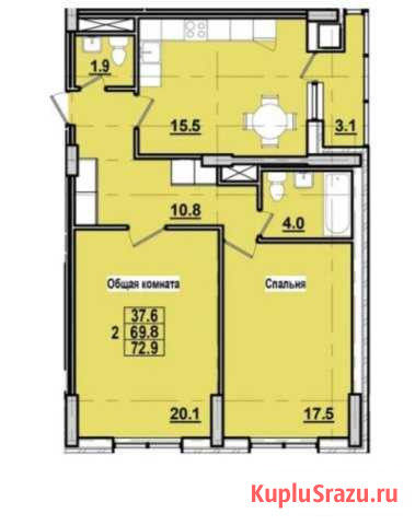 2-к квартира, 73 кв.м., 4/9 эт. Ставрополь - изображение 1