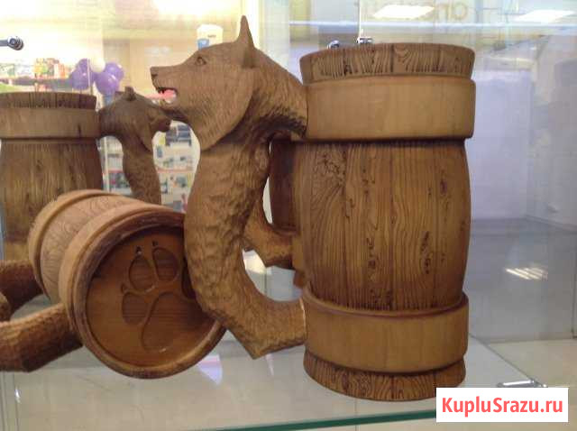 Кружка из дерева с резной ручкой «Волк» 0,7 л Королев - изображение 1