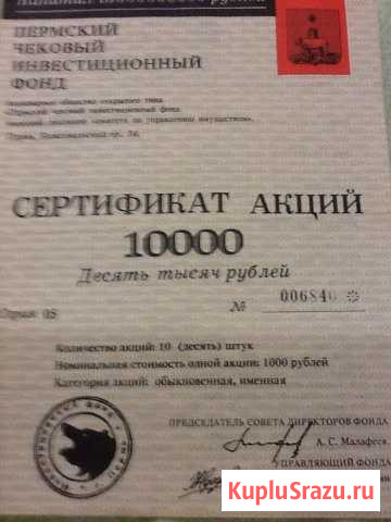 Сертификат акций Пермь - изображение 1