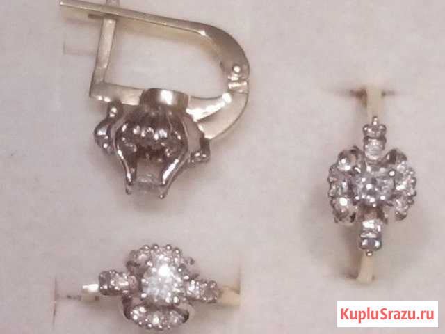 Ювелирный комплект с бриллиантами кольцо и серьги Саки - изображение 1