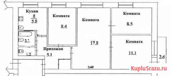 4-к квартира, 63 кв.м., 5/5 эт. Каменка