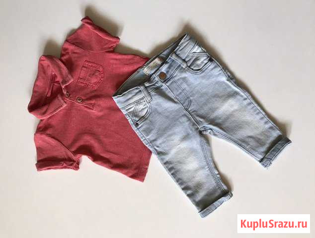 Джинсы + футболка zara 3-6m, 68 см Электросталь - изображение 1