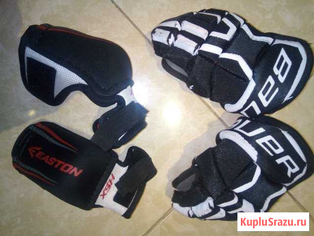 Перчатки хоккейные Bauer + налокотники хоккейные Железнодорожный - изображение 1