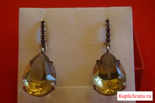 Серьги 925 с крупными цитринами и аметистами Краснотурьинск - изображение 1