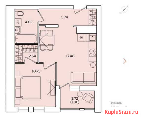 2-к квартира, 45.1 кв.м., 7/17 эт. Пенза - изображение 1