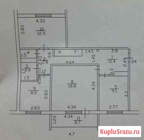 3-к квартира, 70 кв.м., 3/5 эт. Ельня