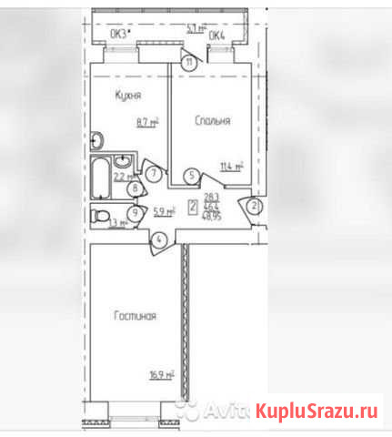 2-к квартира, 52 кв.м., 1/9 эт. Благовещенск - изображение 1