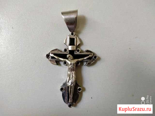 Серебряный мужской крест распятие с ониксом Белгород - изображение 1
