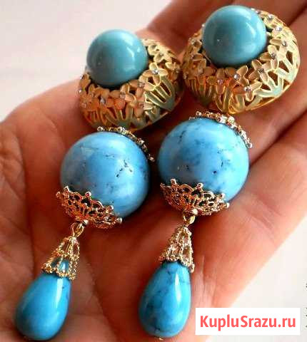 Серьги (Кольцо) с бирюзой длинные Cruise Collecti Петров Вал - изображение 1