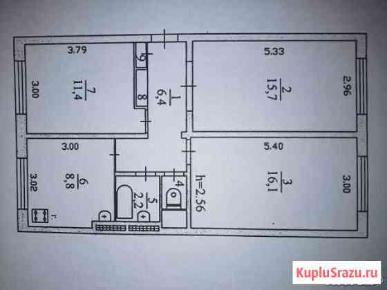 3-к квартира, 63 кв.м., 1/5 эт. Мирный