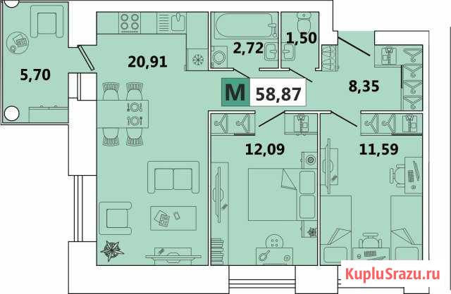 3-к квартира, 59 кв.м., 2/9 эт. Северодвинск - изображение 1