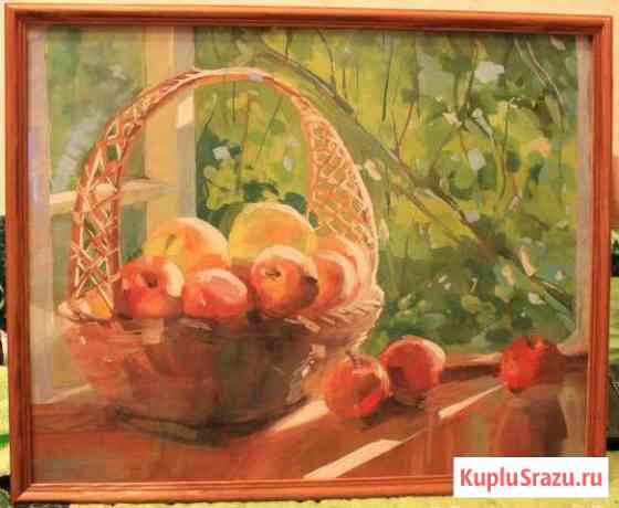 Картина в рамке под стеклом. Яблоки в корзине Тюмень