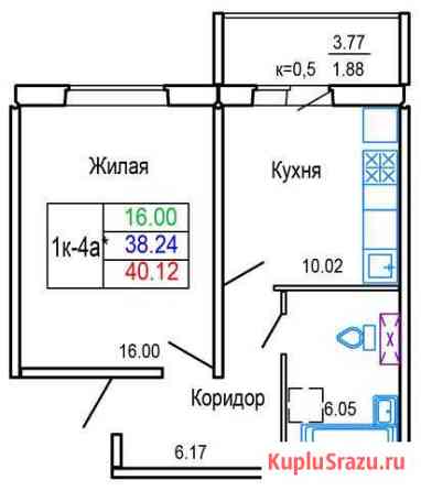 1-к квартира, 40.1 кв.м., 2/16 эт. Обнинск