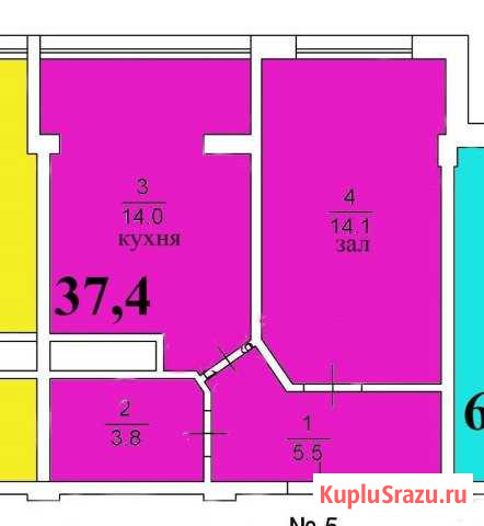 1-к квартира, 37.3 кв.м., 7/8 эт. Яблоновский - изображение 1