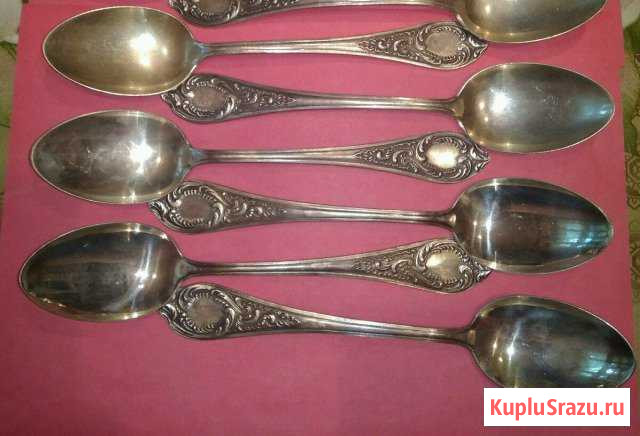 Ложки столовые серебро 875. 6 штук Жуковский - изображение 1