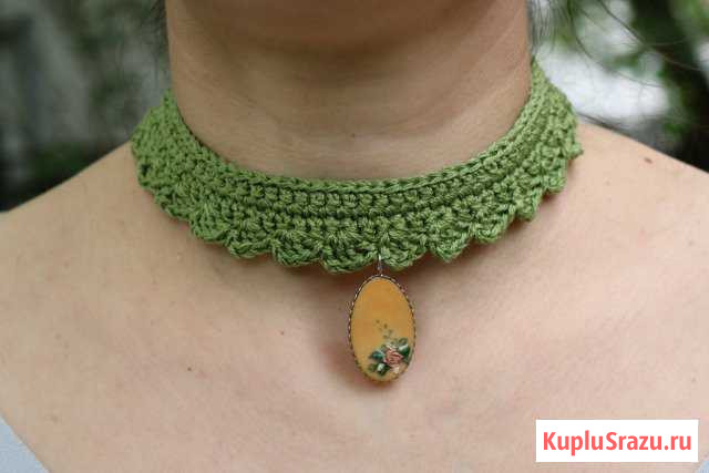 Бархотка с винтажным кулоном зеленый украшение на Джубга кп - изображение 1