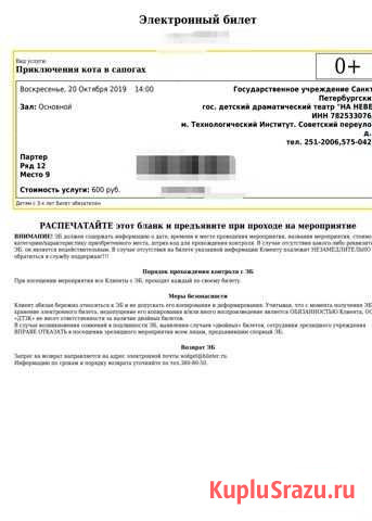 Билеты в театр на Неве на 20 октября в 14-00 Санкт-Петербург - изображение 1