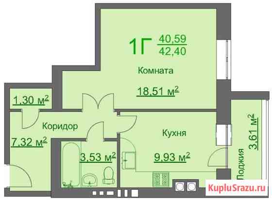 1-к квартира, 42.4 кв.м., 3/5 эт. Новомосковск
