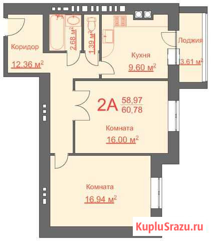 2-к квартира, 60.8 кв.м., 5/5 эт. Новомосковск - изображение 1