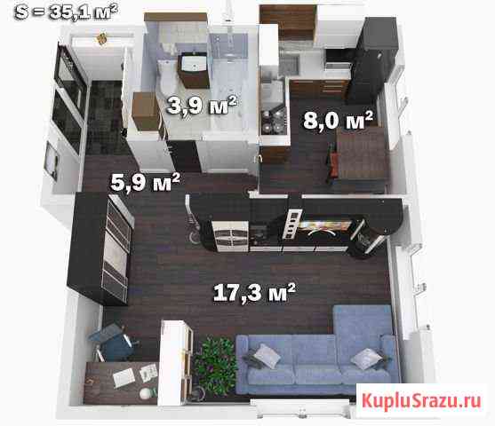 1-к квартира, 35.1 кв.м., 1/2 эт. Коряжма