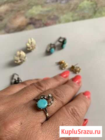 Серьги и колечко с бирюзой Уфа - изображение 1