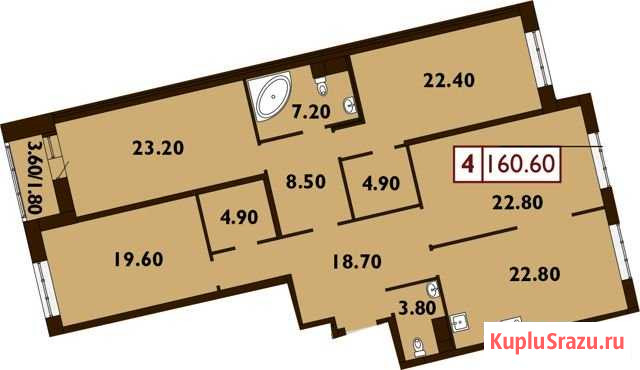 4-комнатная квартира, 161.6 м², 13/14 эт. на продажу в Санкт-Петербурге Санкт-Петербург - изображение 2