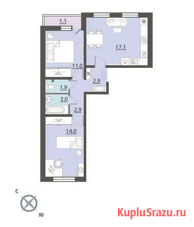 2-комнатная квартира, 53.9 м², 1/17 эт. на продажу в Екатеринбурге Екатеринбург - изображение 1