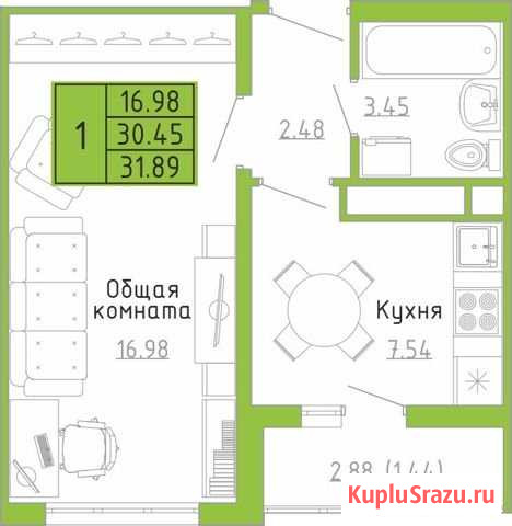 1-комнатная квартира, 31.9 м², 6/9 эт. на продажу в Ульяновске Ульяновск - изображение 2