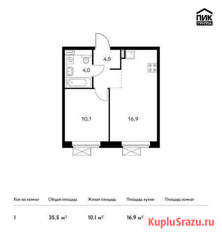 1-комнатная квартира, 35.5 м², 9/16 эт. на продажу в Видном Видное - изображение 1