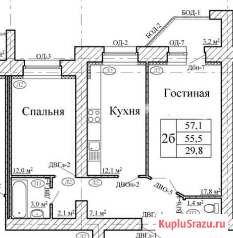2-комнатная квартира, 57.1 м², 8/16 эт. на продажу в Тамбове Тамбов - изображение 3