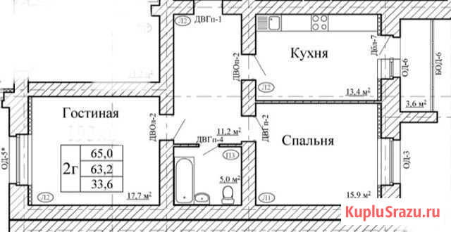 2-комнатная квартира, 57.1 м², 8/16 эт. на продажу в Тамбове Тамбов - изображение 2