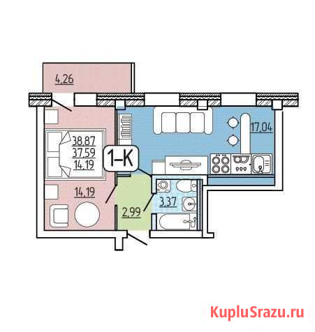 1-комнатная квартира, 38.9 м², 9/9 эт. на продажу в Улан-Удэ Улан-Удэ - изображение 2