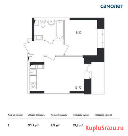 1-комнатная квартира, 33.9 м², 12/17 эт. на продажу в Люберцах Люберцы - изображение 1