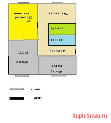 Комната 19.5 м² в 3-ком. кв., 2/5 эт. на продажу в Самаре Самара - изображение 1