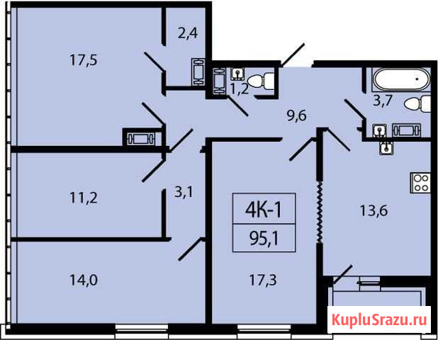 4-комнатная квартира, 95.1 м², 18/22 эт. на продажу в Санкт-Петербурге Санкт-Петербург - изображение 1