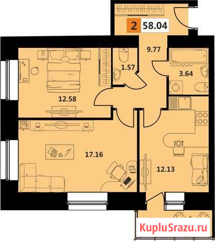 2-комнатная квартира, 58 м², 7/10 эт. на продажу в Архангельске Архангельск - изображение 1
