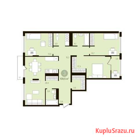 3-комнатная квартира, 112.8 м², 8/10 эт. на продажу в Тюмени Тюмень - изображение 1