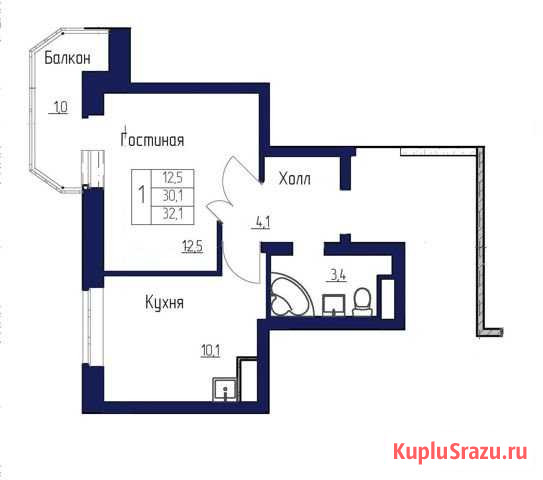 1-комнатная квартира, 30.7 м², 6/14 эт. на продажу в Благовещенске Амурской области Благовещенск - изображение 2