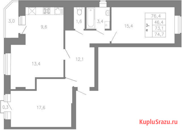 3-комнатная квартира, 76.4 м², 11/17 эт. на продажу в Воронеже Воронеж - изображение 2