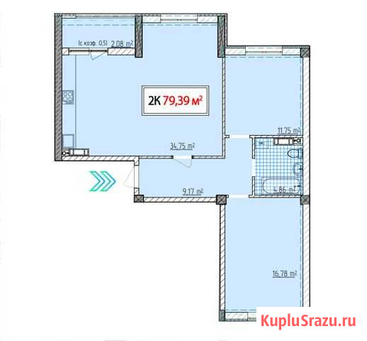 1-комнатная квартира, 79.4 м², 6/9 эт. на продажу в Симферополе Симферополь - изображение 2