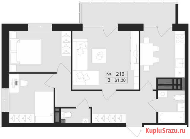 3-комнатная квартира, 61.3 м², 21/25 эт. на продажу в Перми Пермь - изображение 2