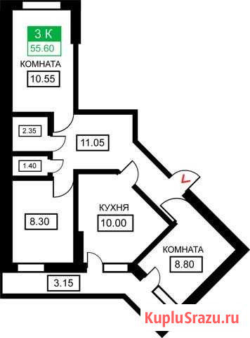 3-комнатная квартира, 55.6 м², 6/9 эт. на продажу в Краснодаре Краснодар - изображение 1