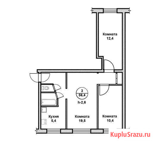3-комнатная квартира, 56.4 м², 1/5 эт. на продажу в Чите Чита - изображение 1
