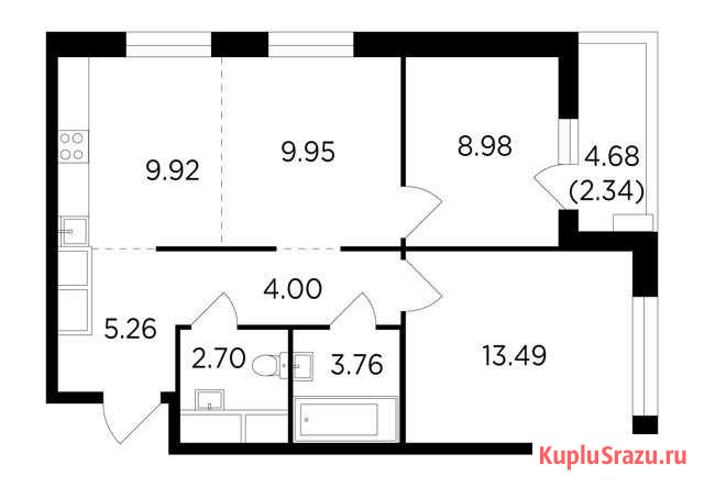 3-комнатная квартира, 60.4 м², 20/25 эт. на продажу в Одинцово Одинцово - изображение 1