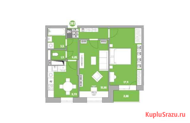 2-комнатная квартира, 59.4 м², 13/15 эт. на продажу в Обнинске Обнинск - изображение 1