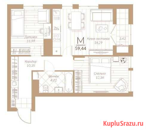 2-комнатная квартира, 59.4 м², 1/16 эт. на продажу в Туле Тула - изображение 2