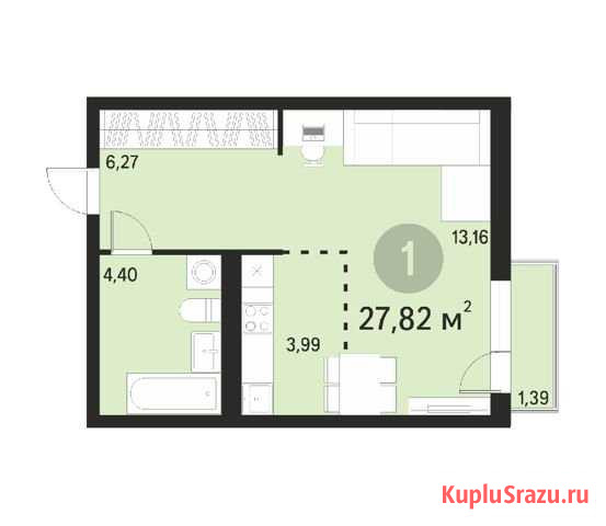 1-комнатная квартира, 27.9 м², 3/9 эт. на продажу в Новосибирске Новосибирск - изображение 2